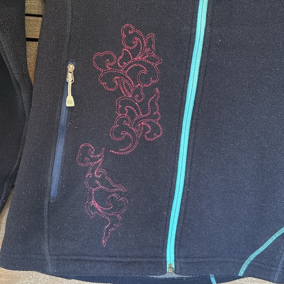 Sherpa Navy Wool Blend Jacket Womens XS winter zip up embroidered activewear - Picture 4 of 13